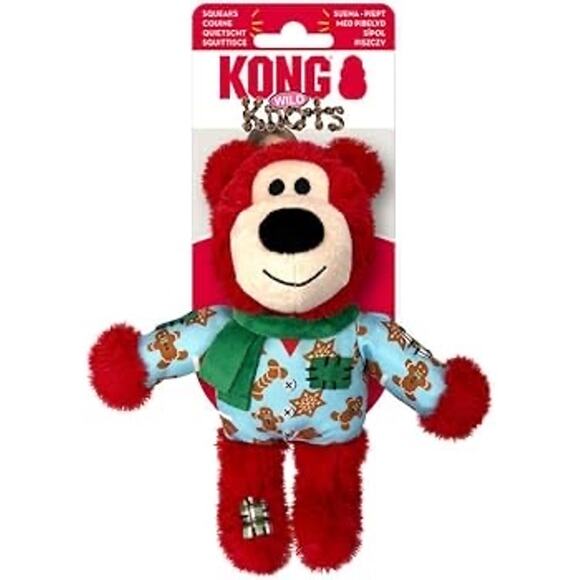 Kong Size S/M Wild Knots Holiday Plush Bear Rope Dog Toy Christmas‎ Sweater Red - Picture 1 of 3
